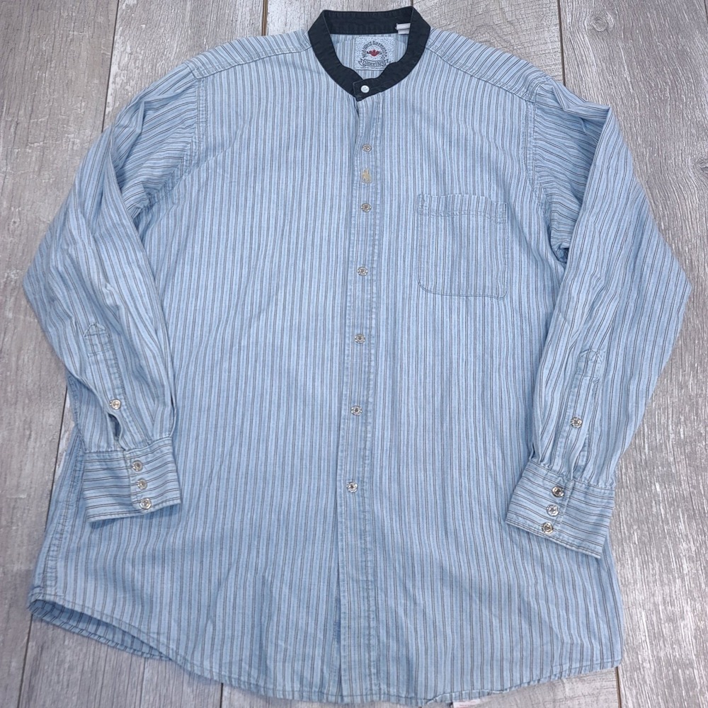 Mid-West Garment Western Shirt Mens XL Blue Striped Banded Collar Snap Button